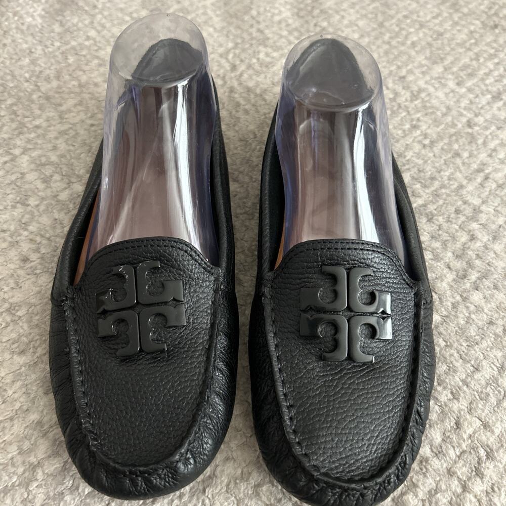 Tory Burch Women’s Pebbled Leather Driving Loafers Flats Logo Size 10M Black GUC